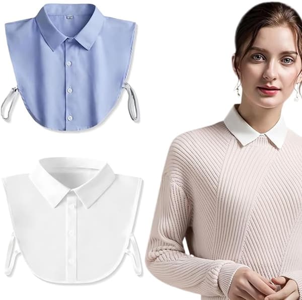 Sett med 2 blusekrager for kvinner - Avtakbar spiss krage basic - Krager for kvinner - Løse damekrager for noe under...