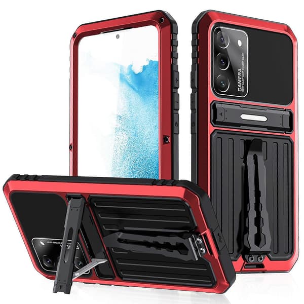 Trippelsikkert Armor-deksel med holder for Samsung Galaxy S22+ 5G Rød Red
