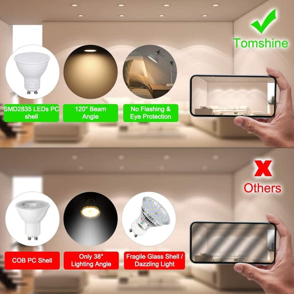 10-pak GU10 LED-pærer, 7W, varm hvit 3000K, 120° stråle