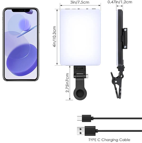 Portable Clip-On Selfie Light with 60 LEDs, 3 Light Modes, Adjustable Angle for Phone, Laptop, Video Calls, Live Streaming, Black 10 x 7.5 cm