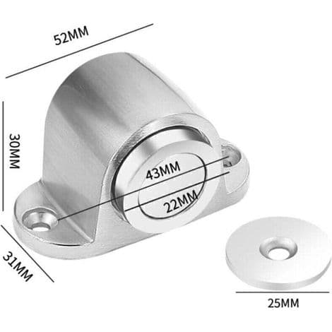 Magnetic spring-loaded door stop, suitable for robust doors, silver, attaches to the floor without drilling