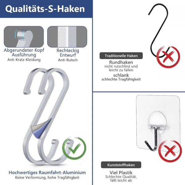 10-pakning S-kroker i sinklegering for kjøkkenutstyr og baderomsoppbevaring Hvit 8,5 x 3,5 cm