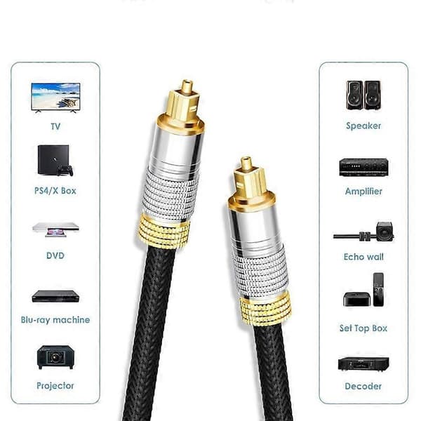 1m 24K Guldbelagt Stik Digital Optisk Lyd SPDIF Kabel DVD TV Spillekonsol Toslink Nylon