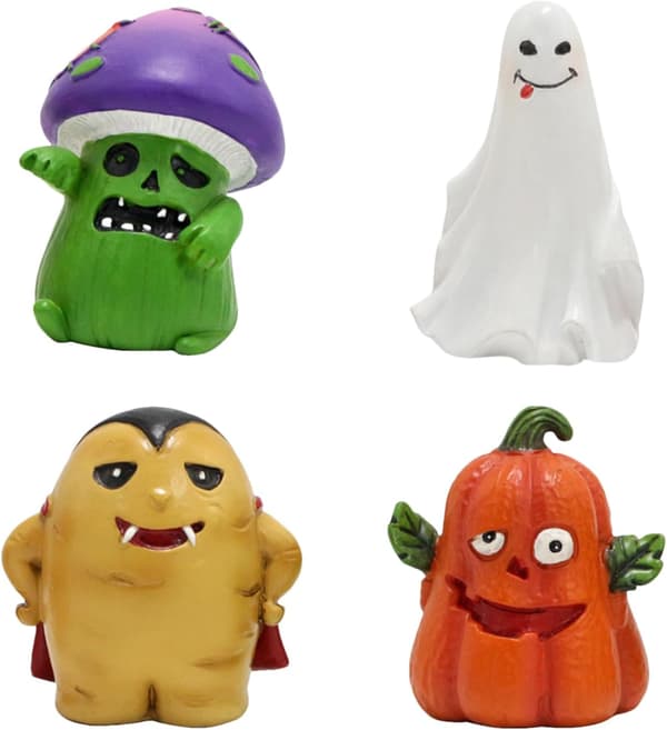 Halloween miniatyrsett – 4 stk mini harpiks spøkelse og gresskar, sopp vampyr hagedekor 2 sett 2 set