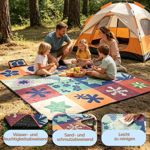 Picnic tæppe 200 x 200 cm – Ekstra stort XXL strandtæppe, perfekt til camping og picnic