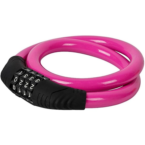 Sikkerhedscykellås 4-cifret nulstillelig kombinationskabel til cykel, 2 fod x 1/2 tomme, pink