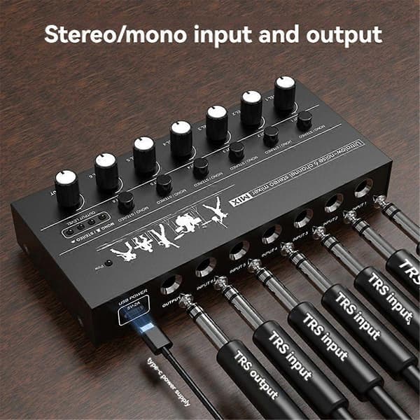 Compact 6-channel audio mixer Ultra-low noise, high-performance stereo mixer for guitars, bass, keyboard