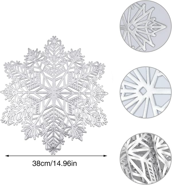 Sett med 6 stk. bordbrikker, PVC med snøfnugg, uthulede snøfnugg bordbrikker