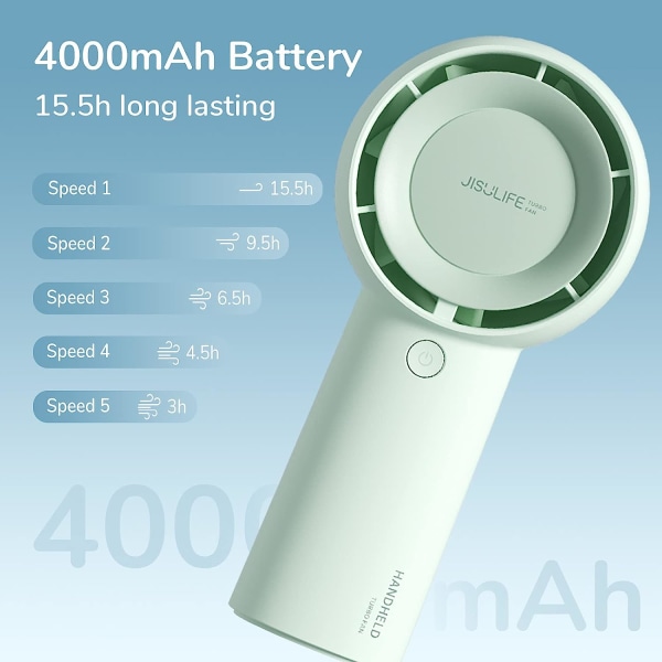Turbo Fan Portable Portable Mini Handheld Fläkt, 4000mAh USB uppladdningsbar personlig fläkt, batteridriven liten fickfläkt med 5 hastigheter green