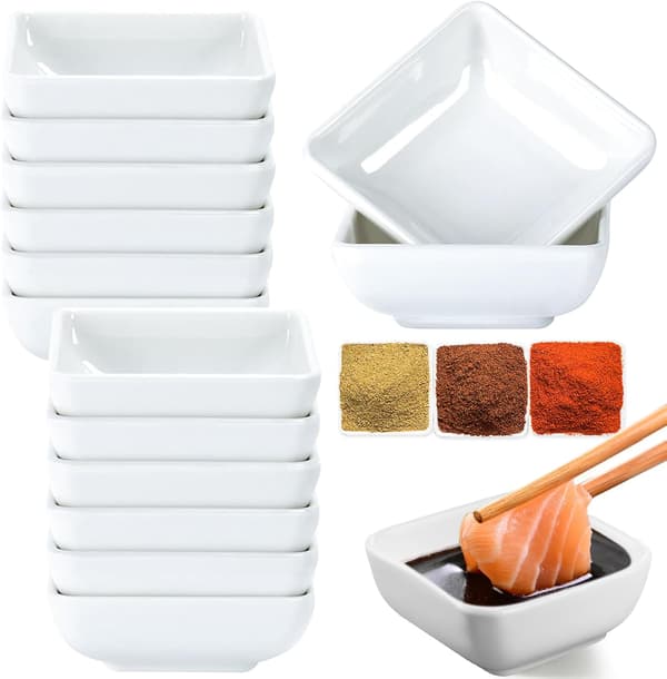 Sæt med 12 miniskåle med saucefad, 7,4 x 7,4 x 2,7 cm dipskåle, ideelle til servering af saucer og krydderier