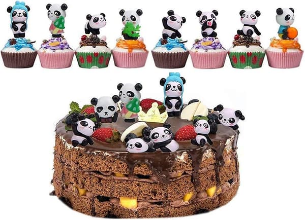 Panda-dukke Mini Panda-legetøj Panda-kagepynt Søde Panda-fødselsdagsfestdekorationer (12 stk/1 sæt)