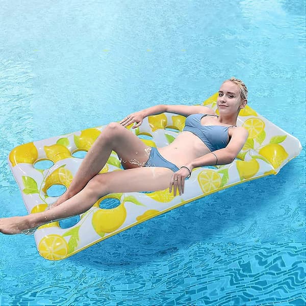 Oppblåsbar sitron flytende rad hull vannseng lenestol 172 x 80 cm sitron