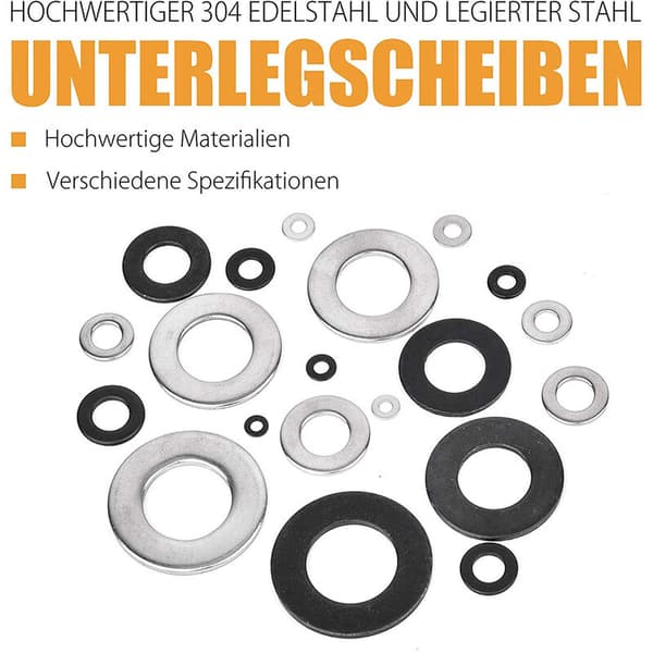 Flat Washers - 1300 Pcs Flat Washers Series 10 Sizes Stainless Steel Flat Washers and Lock Washers Washer Assortment
