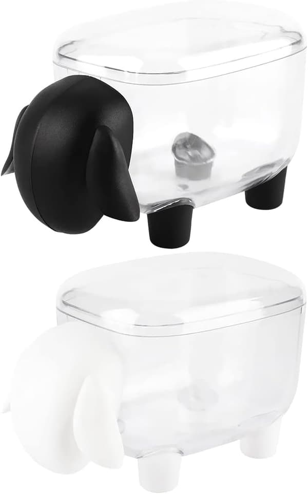 2-pack bomullspinneförvaringslåda, bomullspinnebox bomullsdispenser transparent fårformad bomullspinneförvaringslåda med lock för tandpetare, gem etc.
