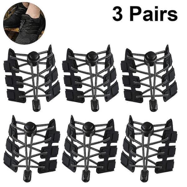 3 par elastiske snørebånd uden binding justerbare knudefri gummisnørebånd