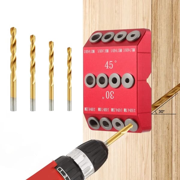 Hole Guide Jig Angle Drill 30/45/90° for Angled and Straight, Offset Screw Drilling Template - Cable Body, 4 Drills