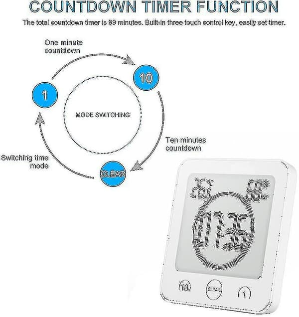 Waterproof Bathroom Clock And Timer For Shower, Digital Waterproof Shower Alarm Clock With Suction Cup, Waterproof Bathroom Wall Clock