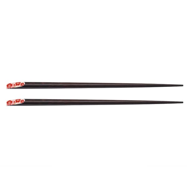 1 Pair Reusable Durable Wooden Chopsticks with Japanese Sakura Pattern (Red)