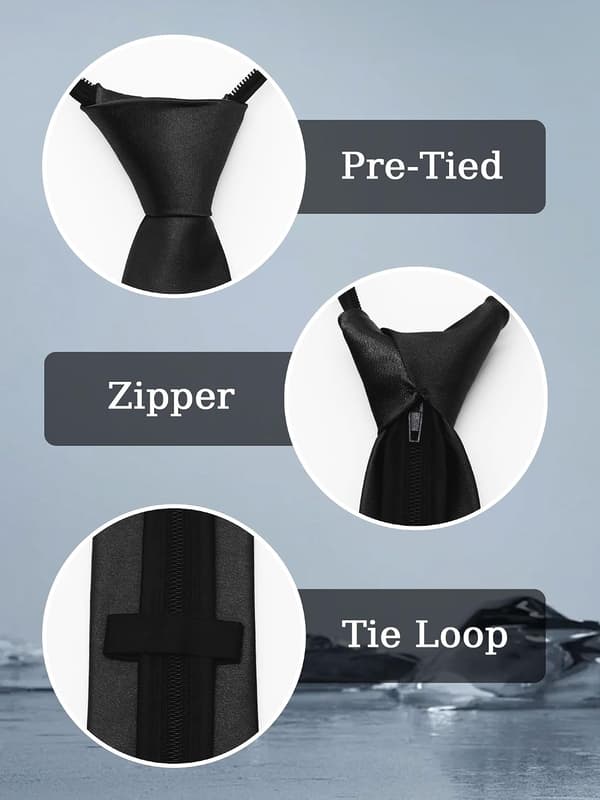 Sorte lynlåsslips til mænd Ensfarvet Forbundet Justerbare Halsslips Bryllup Dimission Forretning 2 stk. Black 2pcs