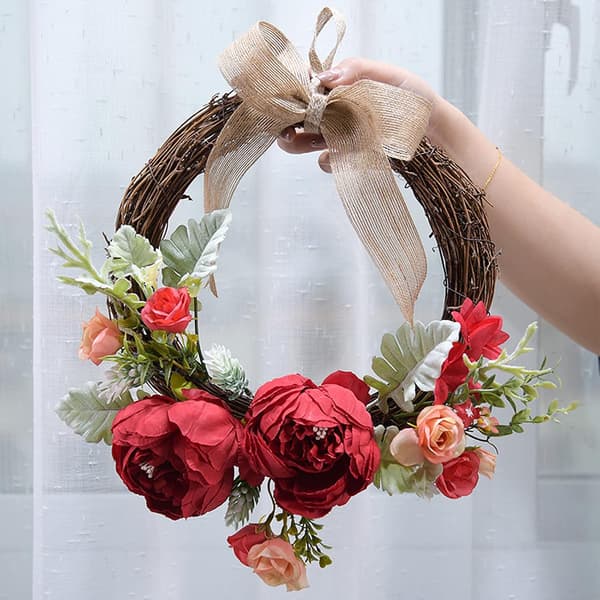 Door Wreath, 10.25 \" Artificial Non-Fading Peony, Decorative Hanging