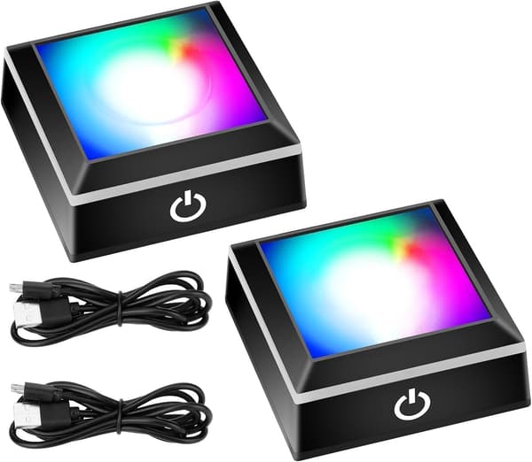 LED-lysbase til krystal, 2 stk. farveskiftende belyst stativ til glaspynt