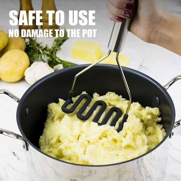 Rostfri potatispress utan BPA, manuell potatispress för potatismos, sötpotatis, grönsaker, diskmaskinssäker. (1, svart)-