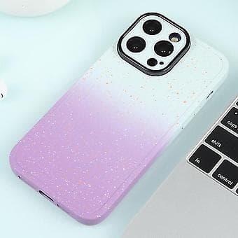 Gradient Starry Silikontelefondeksel til iPhone 15 med linsefilm (hvit lilla)