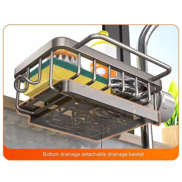 Kitchen Sink Caddy Organizer 360 Degree Rotate Over Sink Strainer Basket With Removable Drain Tray Grey Grey