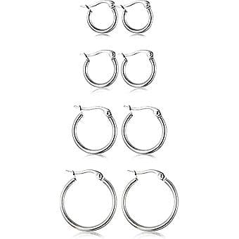 4 Par Rustfrie Stål Øredobber Sett Søte Huggie Øredobber For Kvinner, 10mm-20mm Sølv (Sølv)