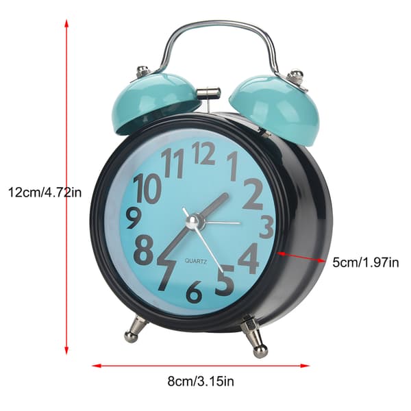 Dual Bell Ultra Silent Mechanical Alarm Clock Quartz Movement Desk Table Night Clock (Blue)