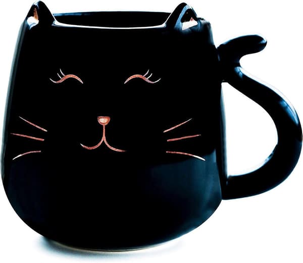 Keramisk Katt Kaffekopp Søt Nyhet Kopp Tekopp 500 ml Perfekt Gave til Bursdag (Svart)