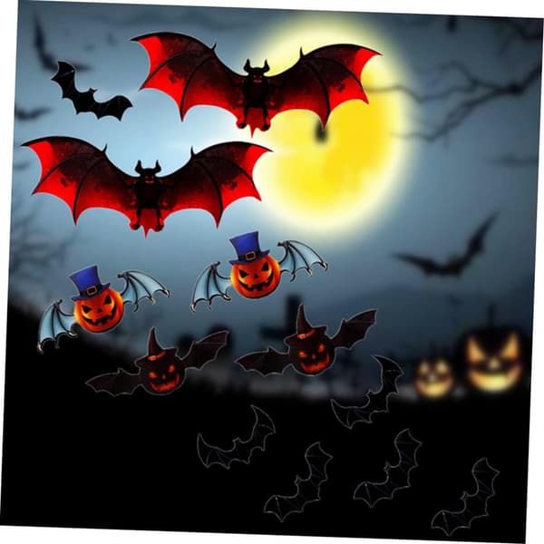 12 värikästä 3D-lepakko Halloween-tarraa