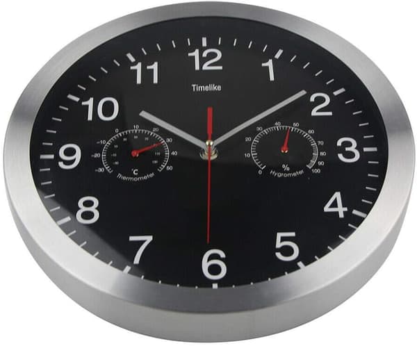 Quartz Round Wall Clock, Aluminum Silent Indoor Wall Clock with