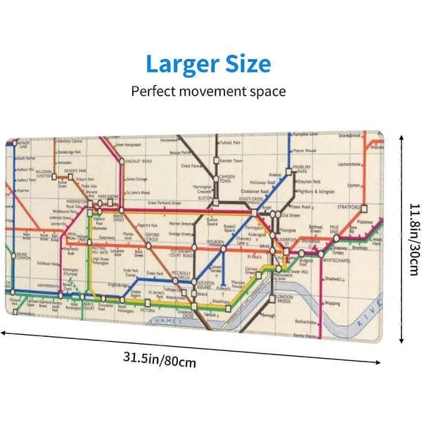 Large Mouse Pad, Desk Mat, London Underground Map Keyboard Computer Extended