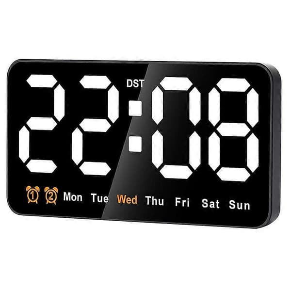 Digital Vægur, 9 tommer LED Digitalt Ur (Hvid)