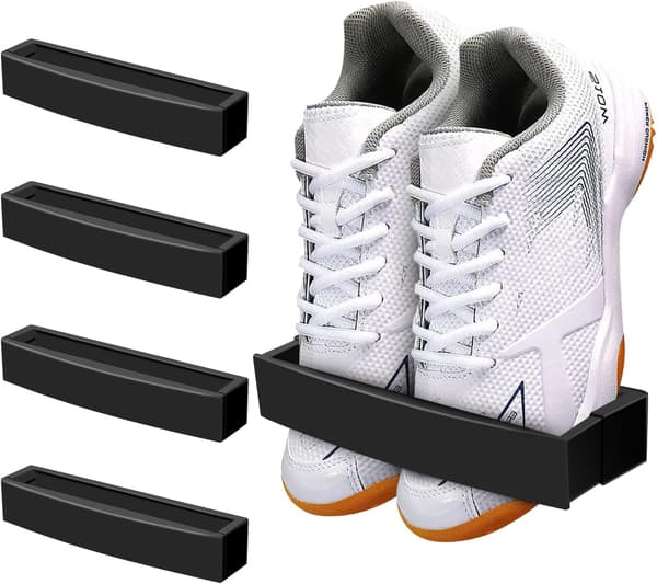 (Black-4) Adjustable Wall Mounted Shoe Rack, Plastic Shoe Holder
