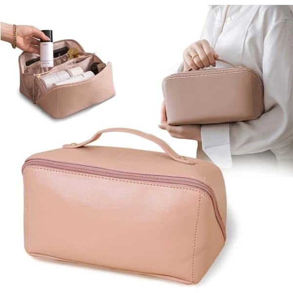 Stor rejse makeuptaske, læder makeuptaske, vandtæt
