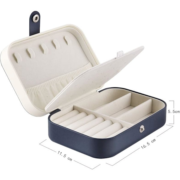 Lille smykkeskrin, Bærbart rejsesmykkeskrin til kvinder, Smykkeorganisator til ringe, øreringe, armbånd og halskæder, 16,5 x 11,5 x 5,5 cm White+Blue