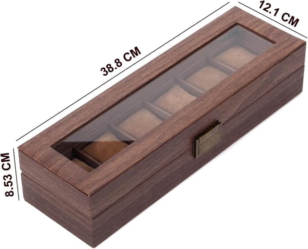 Urboks til 6 ure/display/æske/opbevaring til ure i PU og træ med mønstret glas