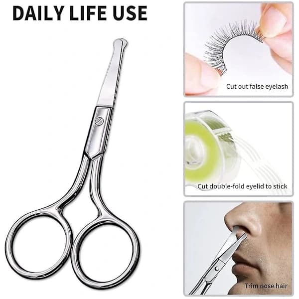 Nose Hair Scissors, Stainless Steel, Small Scissors with Round Tip Design, Does Not Harm the Nasal Cavity