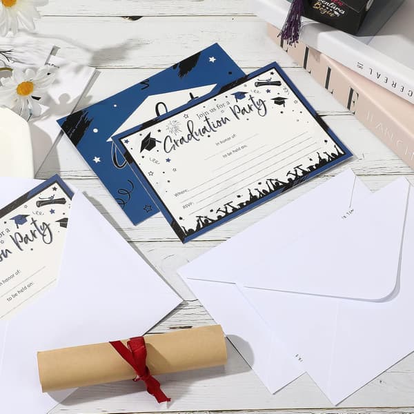 30 stk invitasjonskort til konfirmasjonsfest, blå svart blå - Blue Black