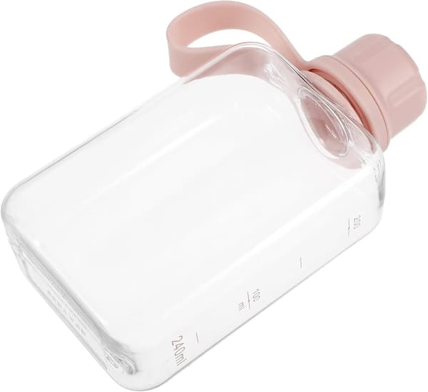 flat vannflaske 240ml av plast, rosa, bærbar for reise -