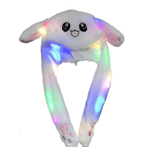 LED Luminous Plush Rabbit Funny Hat With Moving Jumping Ears White White