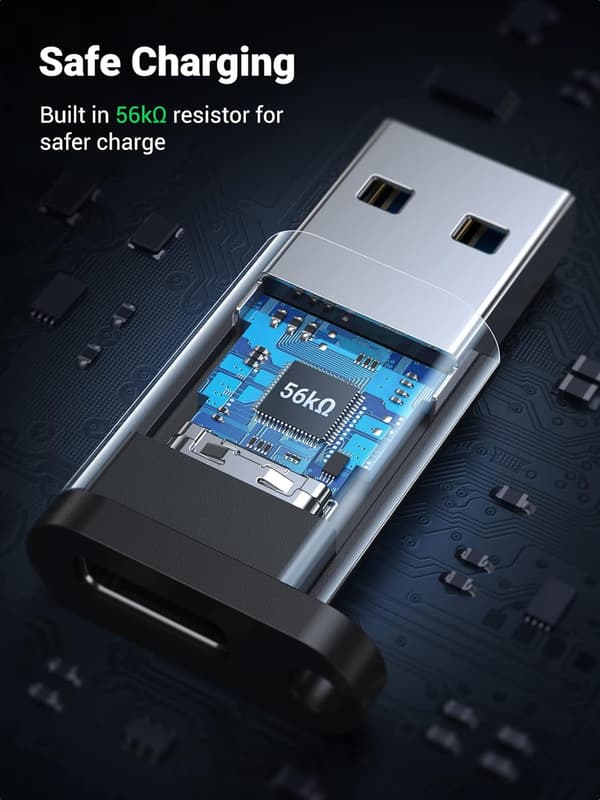 USB till USB C-adapter, USB 3.0 hane till Typ C hona-adapter stöder PD snabbladdare, 5 Gbps dataöverföring, kompatibel med iPhone 15 Pro Max (grå)