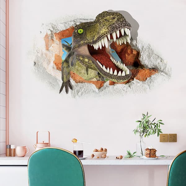 En 45 × 60CM 3D rikkinäinen dinosaurus seinätarrat makuuhuone olohuone