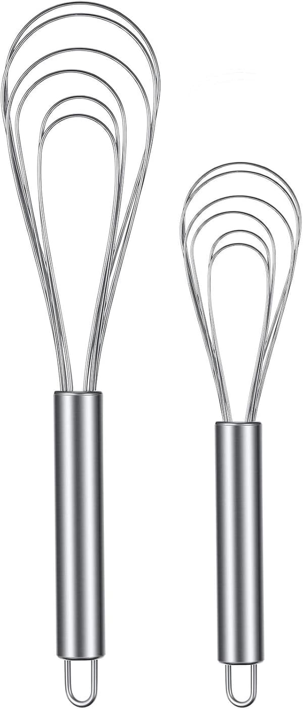 2 stk. flate visper i rustfritt stål, 8 tommer og 10 tommer, kjøkkenvisper for saus, egg, blanding, visping, pisking