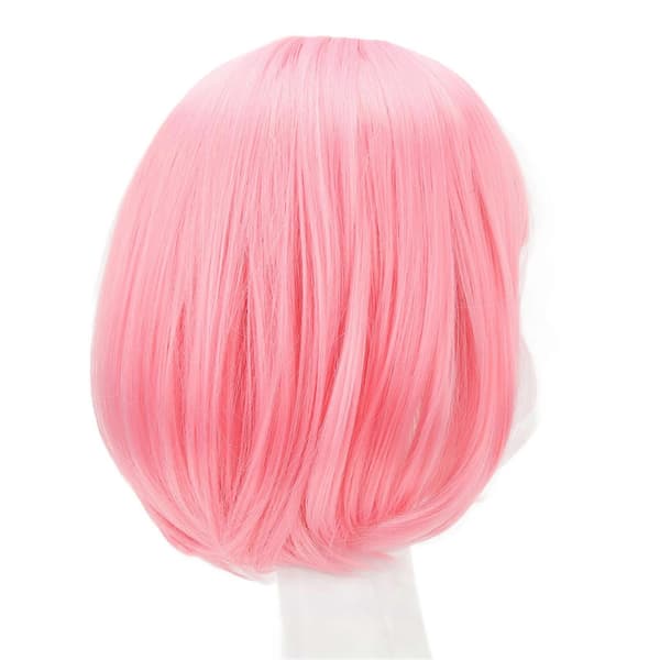 Rosa Fluffy Kort Rett Bob Parykk med Pannelugg for Studenter