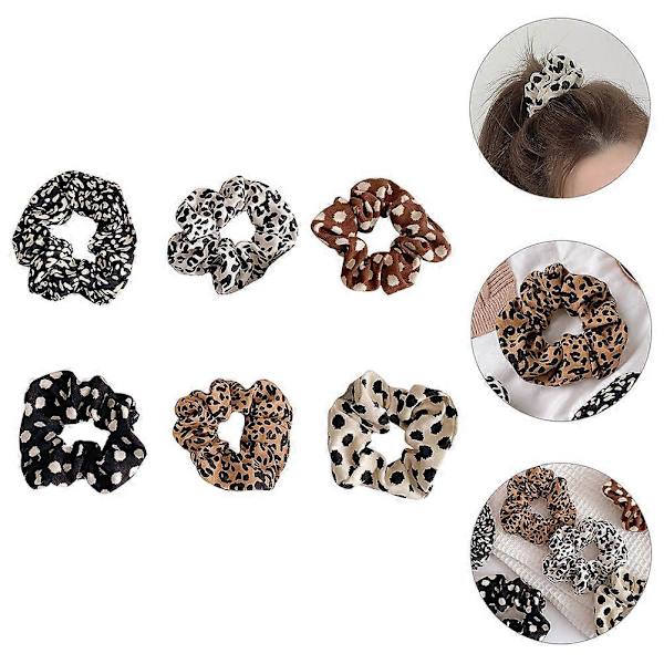 6 st Leopardmönstrade Hårscrunchies Elastiska Snoddar Hårband Hårrep
