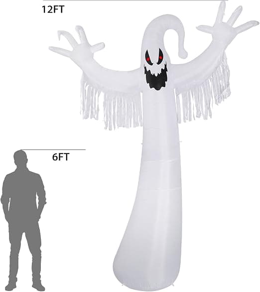 3,7 meter Halloween dekorativt uppblåsbart spöke, exploderande animerade röda ögon-spöke med inbyggd LED, utomhus skräckuppblåsbar dekoration_tfrf