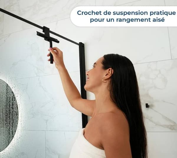 Silicone Squeegee with Hanging Hook (White) - Water Wiper for Shower, Car, and Other Windows